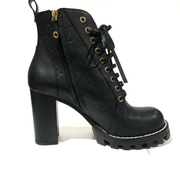 Rare & Auth Louis Vuitton Star Trail Ankle Boots Leather Black On Black Monogram - Picture 7 of 13